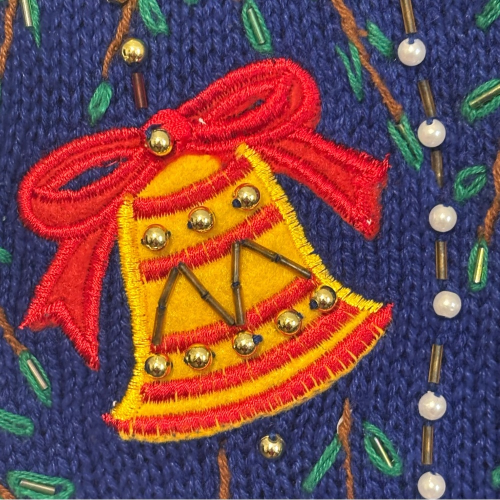 Bobbie Brooks Blue V Neck Button Front Christmas Holiday Sweater Vest LARGE - Picture 6 of 11